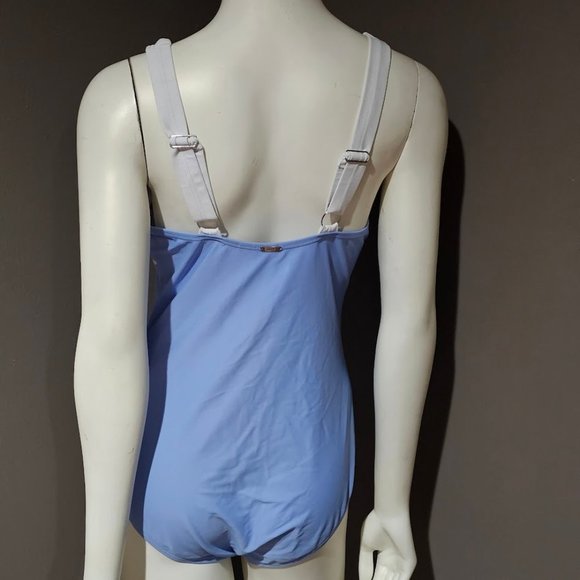 DKNY Plunging Colorblock  One-Piece Swimsuit Hydrangea - Picture 4 of 12